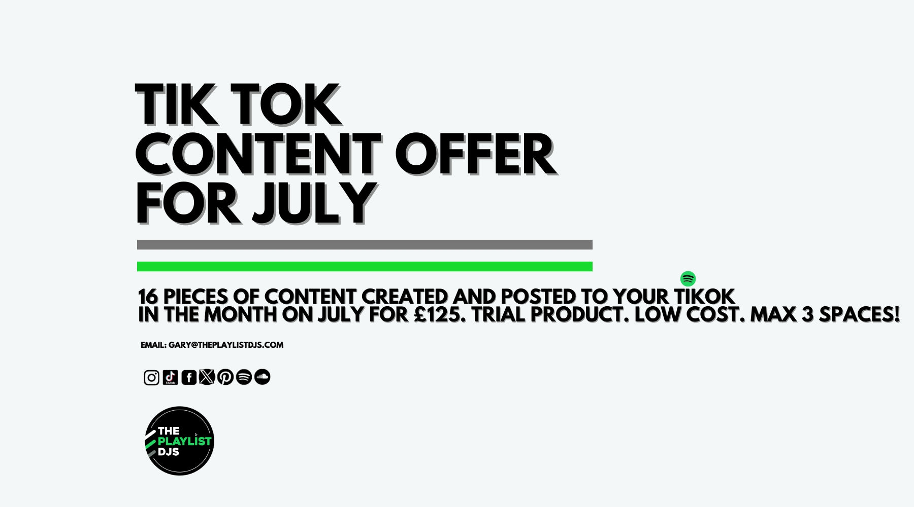 4 Week TikTok Trial Offer for Max 3 DJs / Producers / Events / Labels / Stations > £125