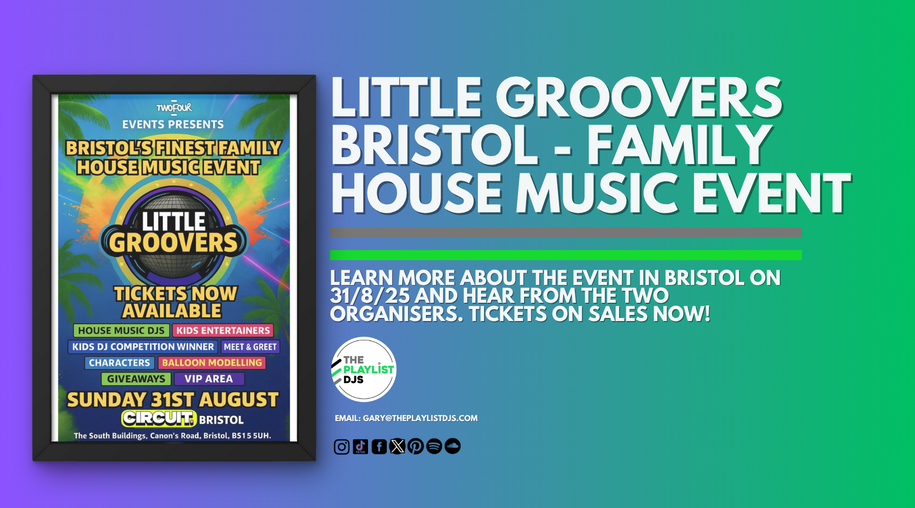 Tickets now on sale for Little Groovers Bristol (family house music event).